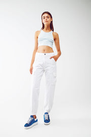 Striped Cropped Top With Love Text in Blue