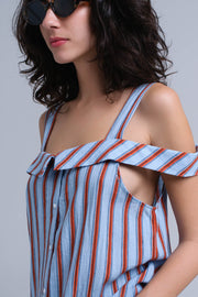 Blue Top With Orange Stripes