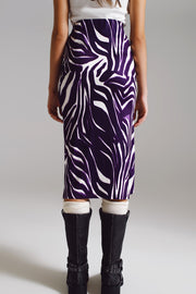 Wrap Skirt With Gathered Detail at the Side in Purple and Cream Zebra Print