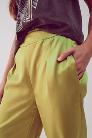 Wide Leg Satin Pants in Acid Lime