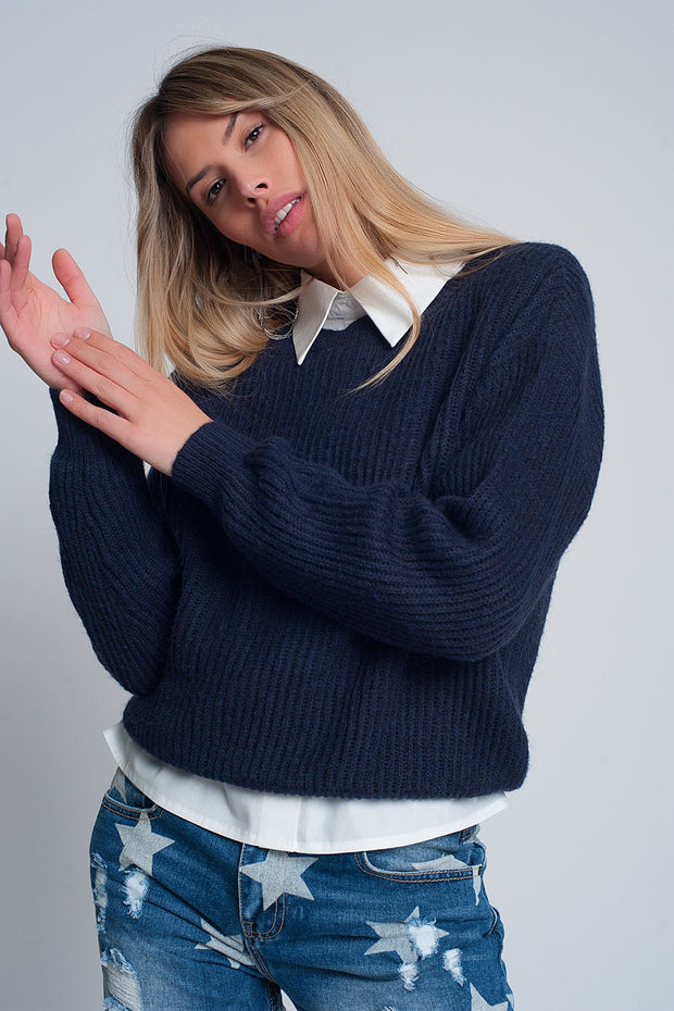 Ribbed Jumper in Navy