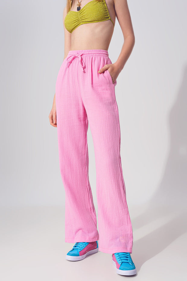 Textured Loose Fit Pants in Pink