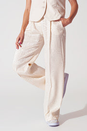 Loose Fit Zebra Print Pants in White