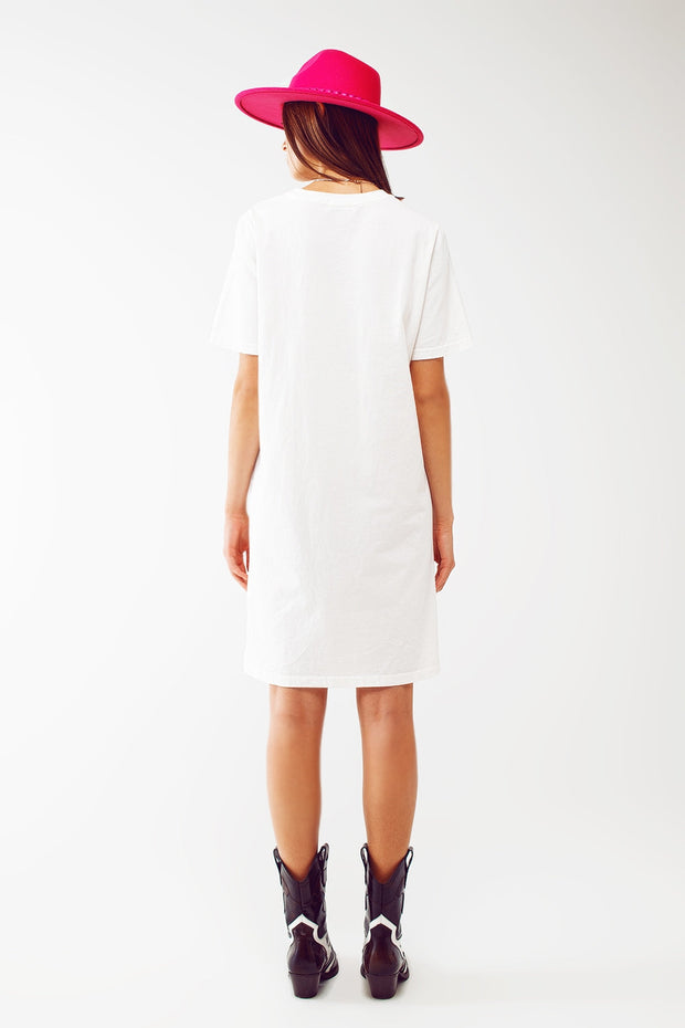 Midi T-Shirt Dress in White Boston 1984 University