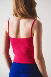 Knitted Clean Ribbed Tank Top in Fucshia