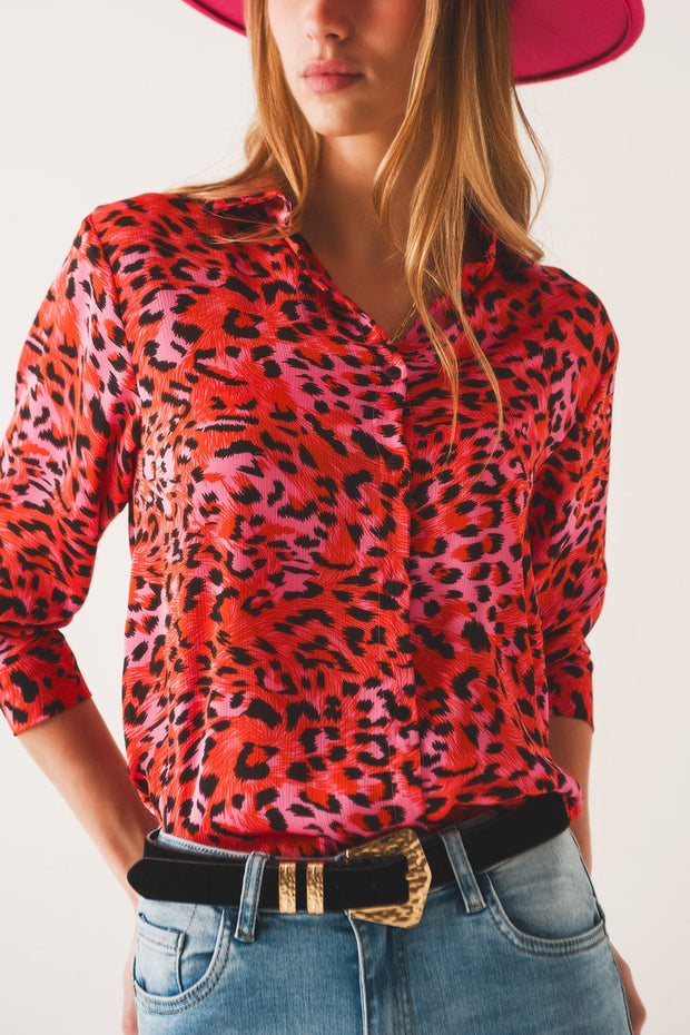 Long Sleeve Shirt in Fuchsia Leopard Print