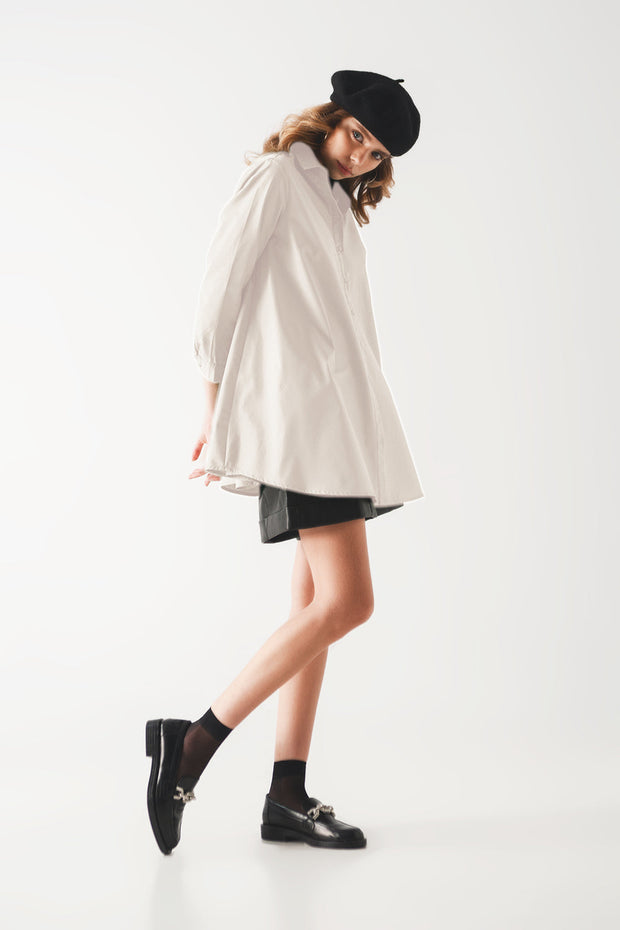 Oversized Poplin A-Line Shirt in White