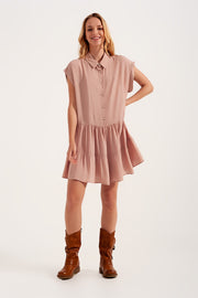 Tiered Hem Shirt Dress in Light Pink