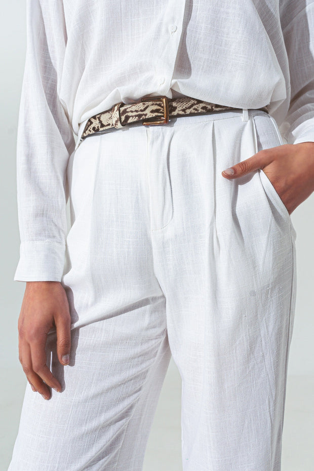 Wide-Legged Pants in Light Cotton Fabric in White