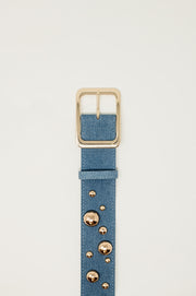 Light Denim Belt With Metallic Bubble Applications