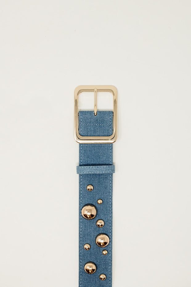 Light Denim Belt With Metallic Bubble Applications