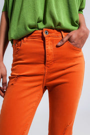 High Waisted Skinny Jeans in Orange