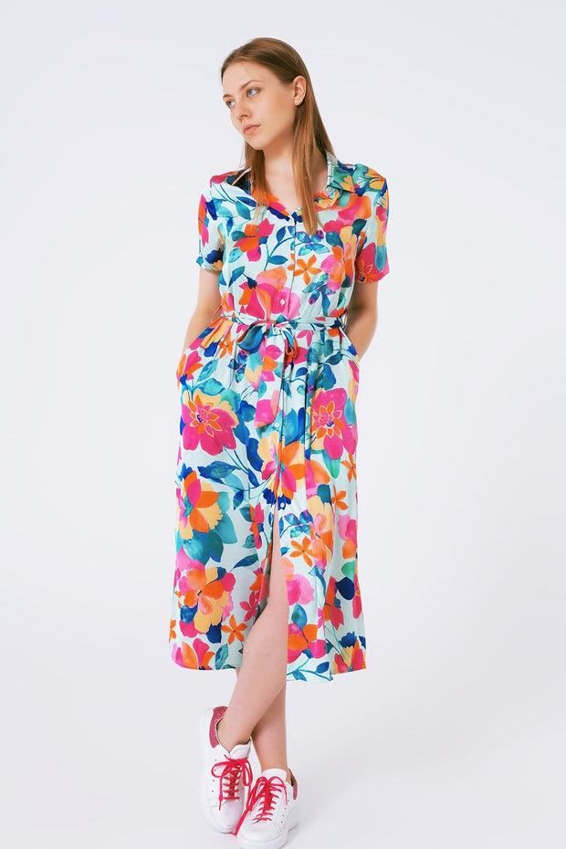 Soft Satin Midi Dress With Flower Print