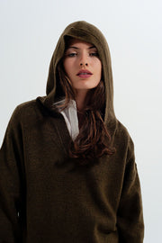 V Neck Hoodie Jumper in Green