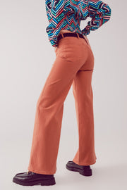 Cotton Blend Wide Leg Jeans in Orange