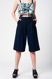 Blue Navy Pants Skirt With Silver Buttons