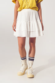 Textured Ruffle Mini Skirt in White