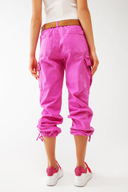 Cargo Pants With Tassel Ends in Fuchsia