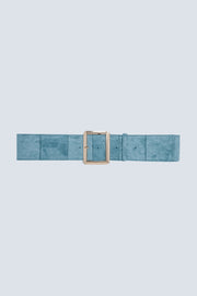 Light Blue Suede Belt With Square Buckle