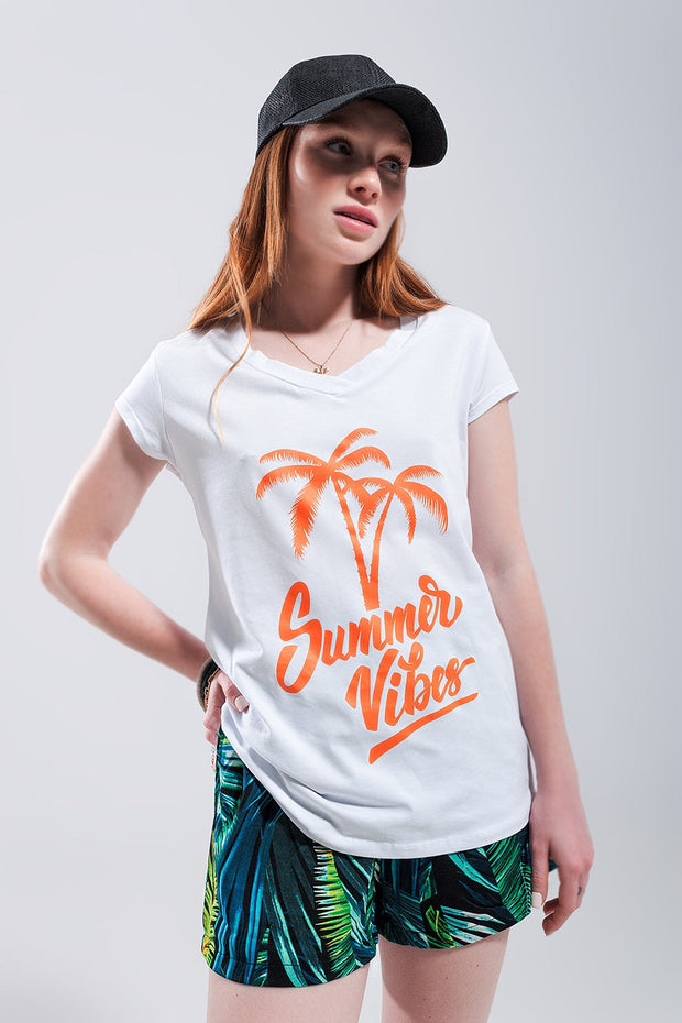 Summer Vibes Print T Shirt in White