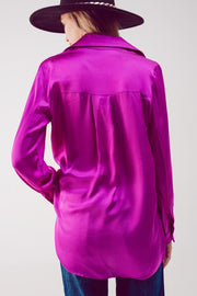 Satin Shirt in Fuchsia