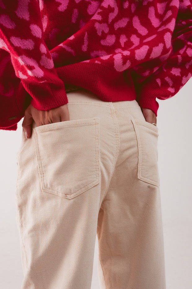 Wide Cream Corduroy Pants With Peg