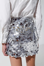 Big Sequin Mini Skirt in Silver