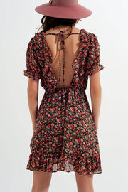 Chiffon Dress With Keyhole Back in Black Floral