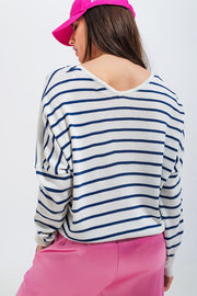 Button Down Cream Cardigan Top in Stripe