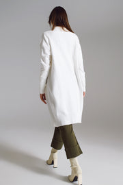 Long White Cardigan With Folded Pockets