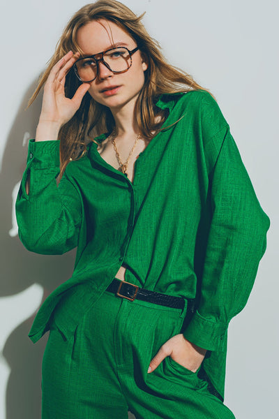 Cotton Loose Fit Shirt in Green