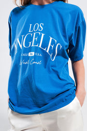 Los Angeles Slogan T Shirt in Blue