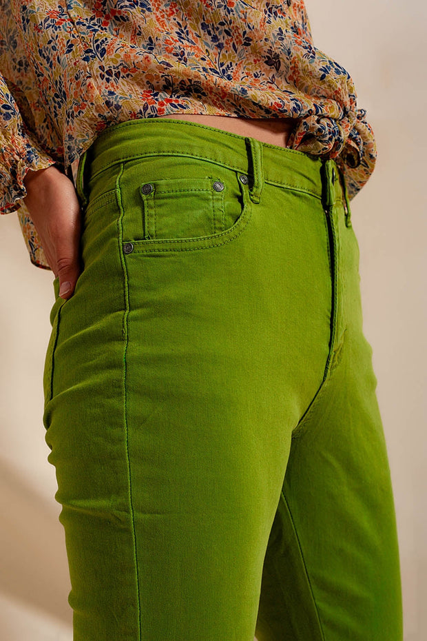 Straight Leg Jeans With Deep Turn Up in Green