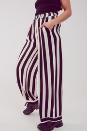 Satin Wide Leg Stripe Pants in Black