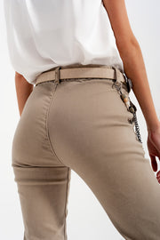 Cuffed Utility Pants With Chain in Beige