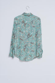 Long Sleeve Shirt in Green Mixed Paisley Floral Print