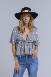 Black Top With Stars and Ruffle