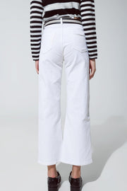 White Corduroy Cropped Pants