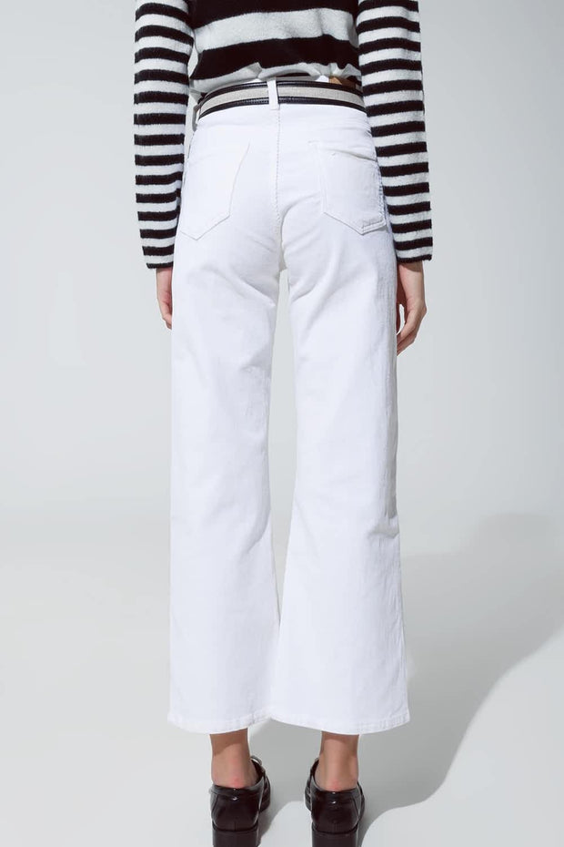 White Corduroy Cropped Pants