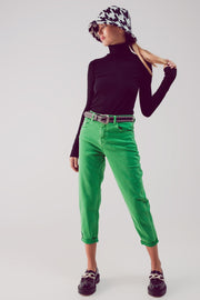 Cotton Mid Rise Slouchy Jean in Green