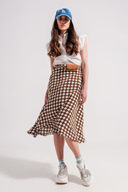 Brown Checkerboard Midi Skirt