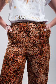 Leopard Print Wide Leg Pants in Brown