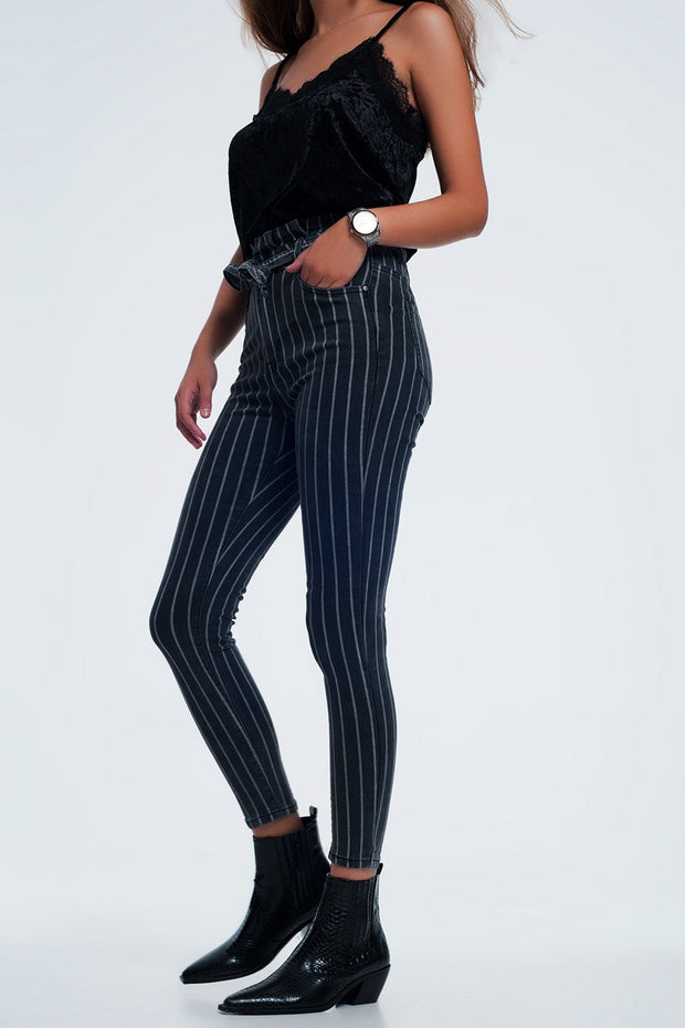 Grey Skinny Jeans With Stripes