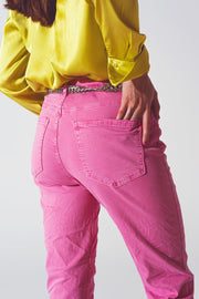 Pink Wrinkled Skinny Jeans