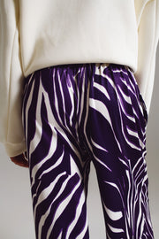 Straight Pants With Zebra Print in Purple and White