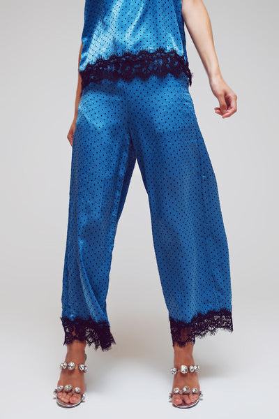 Wide Dotted Pants With Lace at the Hems