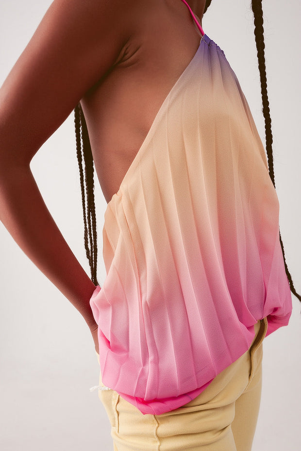 High Neck Pleat Top in Pink Ombre