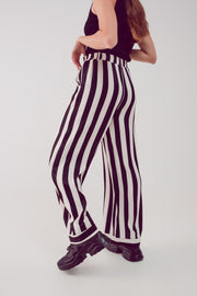 Satin Wide Leg Stripe Pants in Black