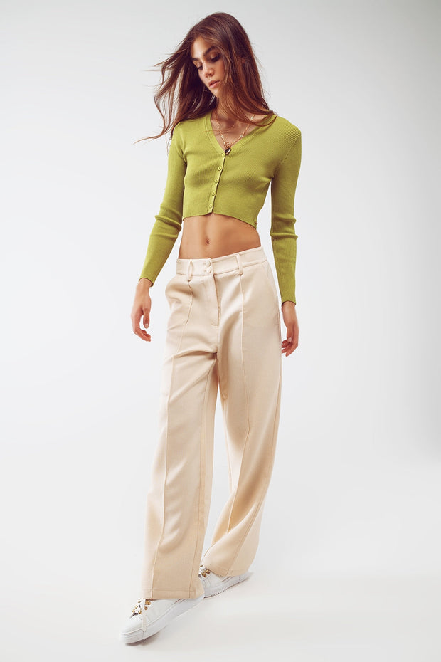 Knitted Cropped Cardigan in Green