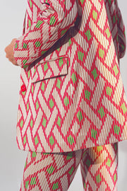 Blazer in Pink Geometric Print